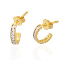 Brinco Argola Em Ouro 18k Com Zircônias Fio Quadrado Brinco Argola Em Ouro 18k Com Zircônias Fio Quadrado