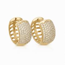 Brinco Argola em Ouro 18k de 1,4 cm com 7 Fileiras de Diamantes