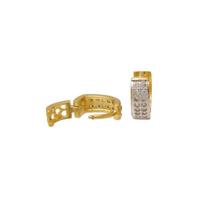 Brinco Argola em V com Duas Fileiras de Zirconias Softjoias Folheado em Ouro 18K