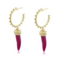 Brinco Argola Espinho Dente Rosa Pink Banho em Ouro Brinco Argola Espinho Dente Rosa Pink Banho em Ouro