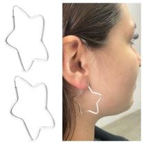 Brinco Argola Estrela Grande Prata Legitima 925 Feminino Brinco Argola Estrela Grande Prata Legitima 925 Feminino