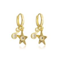 Brinco Argola Estrela Pedra Cravejada Banhado a Ouro 18k