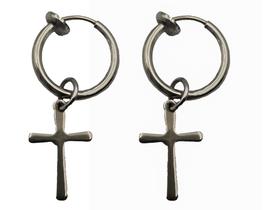 Brinco Argola Falso de Pressão Masculino Pingente Cruz 1 par Brinco Argola Falso de Pressão Masculino Pingente Cruz 1 par