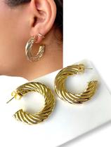 Brinco Argola Feminina Dourada Banhado Ouro Santo Estilo