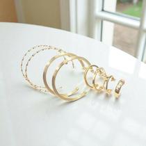 Brinco Argola Feminina Folheada Kit 4 Pares Dourados Modelos Variados