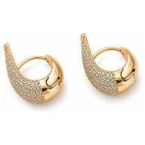 Brinco Argola Feminino Dourado Cravejado com Zircônias Fecho Click Elegante Luxo