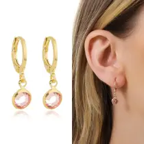 Brinco Argola Feminino Ouro 18k Zircônia Rosa Presente Top Semijoia Antialérgica
