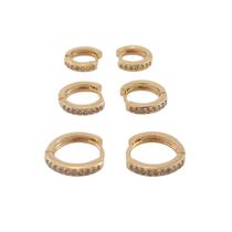 Brinco Argola Feminino Zircônias Cravejadas Kit com Três Pares