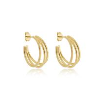 Brinco Argola Fina com Três Tiras Banhada a Ouro - Semijoia