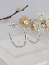 Brinco Argola Fina Cravejada 20mm em Prata 925 com Banho de Ródio