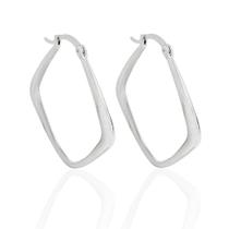 Brinco Argola Formato Losango Banho Ródio Branco Brinco Argola Formato Losango Banho Ródio Branco