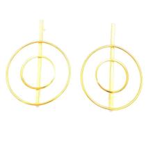 Brinco Argola Geométrico Com Círculo Folheado Em Ouro 18K