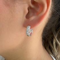 Brinco Argola Grande com 3 Fileiras de Zircônia Banhado em Prata 925 Brinco Argola Grande com 3 Fileiras de Zircônia Banhado em Prata 925