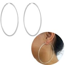 Brinco Argola Grande de Prata Pura 925 Tubo Quadrado 6cm