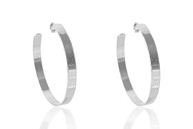 Brinco Argola Grande Grossa Clássica Folheado Ródio Branco