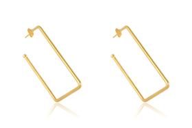 Brinco Argola Grande Retangular Folheado Em Ouro 18K