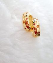 Brinco Argola Grossa com micro Zircônia três cores Ouro 18k