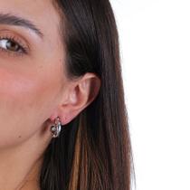 Brinco Argola Grossa com Pontos de Luz em Aço Inoxidável Prateado