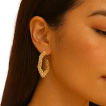 Brinco Argola Hexagonal Dourado com Strass Luxo Festa