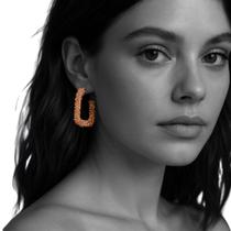 Brinco Argola Hexagonal Rosé com Strass Luxo Festa - Brinco Argola Hexagonal Rosé com Strass Luxo Festa -