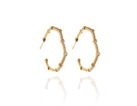 Brinco Argola Irregular Semijoia Banho De Ouro 18k Zircônias Brinco Argola Irregular Semijoia Banho De Ouro 18k Zircônias