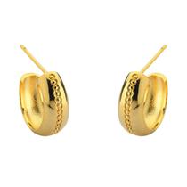 Brinco Argola Larga Básica Com Detalhe Ouro 18K Brinco Argola Larga Básica Com Detalhe Ouro 18K