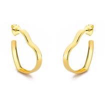 Brinco Argola Larga Coração Básica Banhado Ouro 18K