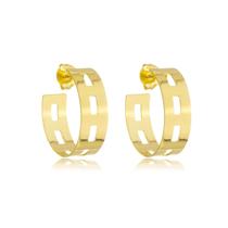 Brinco Argola Larga Vazada Banhado a Ouro 18k Brinco Argola Larga Vazada Banhado a Ouro 18k