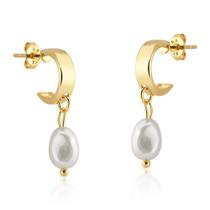 Brinco Argola Lisa Com Pérola Barroca - Folheado A Ouro 18k