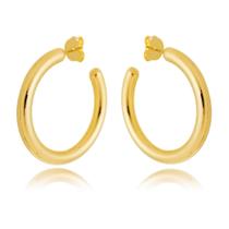 Brinco argola lisa tubular grande banhada a ouro 18 k