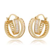 Brinco Argola Média 2 Fios Formato de X com Zircônias Folheado a Ouro 18k