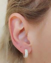 Brinco Argola Média De Prata De Lei Maciça 925 Com Zircônias