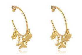 Brinco Argola Médio c/ Pingente Marinho Folheado - Ouro 18k