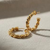 Brinco Argola meia feminino Trançada Ouro Zarpellon 7mm