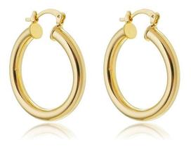 Brinco Argola Melina Tubo Fecho Italiano Média banhado em ouro 18k