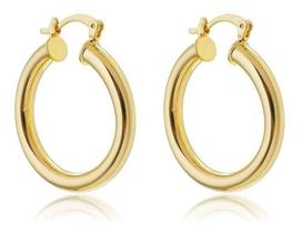 Brinco Argola Melina Tubo Fecho Italiano Média banhado em ouro 18k