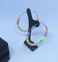Brinco Argola Miçangas Disquinhos de Borracha Disco Fimo Coloridos Brincos Moda Praia Verão