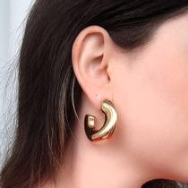 Brinco Argola Ondulada Larga Banhada Ouro Brinco Argola Ondulada Larga Banhada Ouro