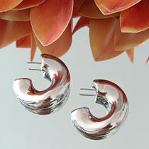 Brinco Argola Ondulada Larga Banhado Prata Brinco Argola Ondulada Larga Banhado Prata