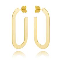Brinco argola oval aro achatado banhada a ouro 18K