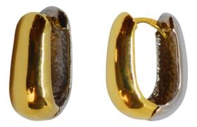 Brinco Argola Oval Bicolor 2 Em 1 Ouro 18k