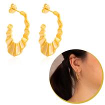 Brinco Argola Oval Feminina Detalhes Banhada a Ouro Moda