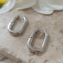 Brinco Argola Oval Lisa Banhado Prata