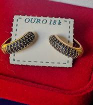Brinco Argola Oval Pedras Safira Oriental Ouro 18 Kilates Peso 4.00 Gramas 18 x 9mm