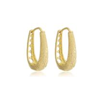 Brinco Argola Oval Texturizada Banhado a Ouro 18k