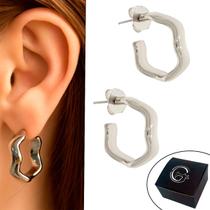 Brinco Argola Paládio Prata Forma Ondulada Orgânica 23mm