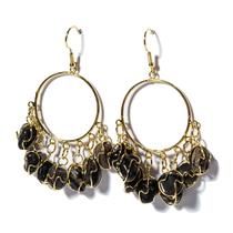 Brinco Argola Pedra Ônix Preto Gaiola Tarraxa Dourado