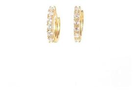 Brinco Argola Pedra Zirconia Dourado F. Ouro 18k 12 Mm