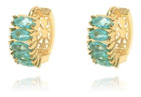 Brinco Argola Pedra Zirconia Verde Dourado Folheado Ouro 18K Brinco Argola Pedra Zirconia Verde Dourado Folheado Ouro 18K