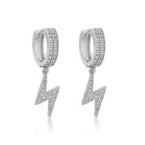 Brinco Argola Pendente Raio com Zircônias Folheado Ródio Branco Brinco Argola Pendente Raio com Zircônias Folheado Ródio Branco